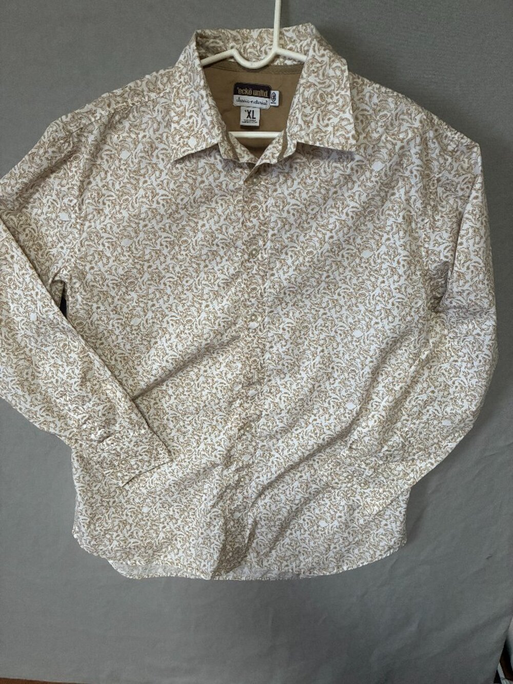 Ecko Unltd White Button Down Long Sleeve Shirt w/Tan Paisley Mens Extra Large.